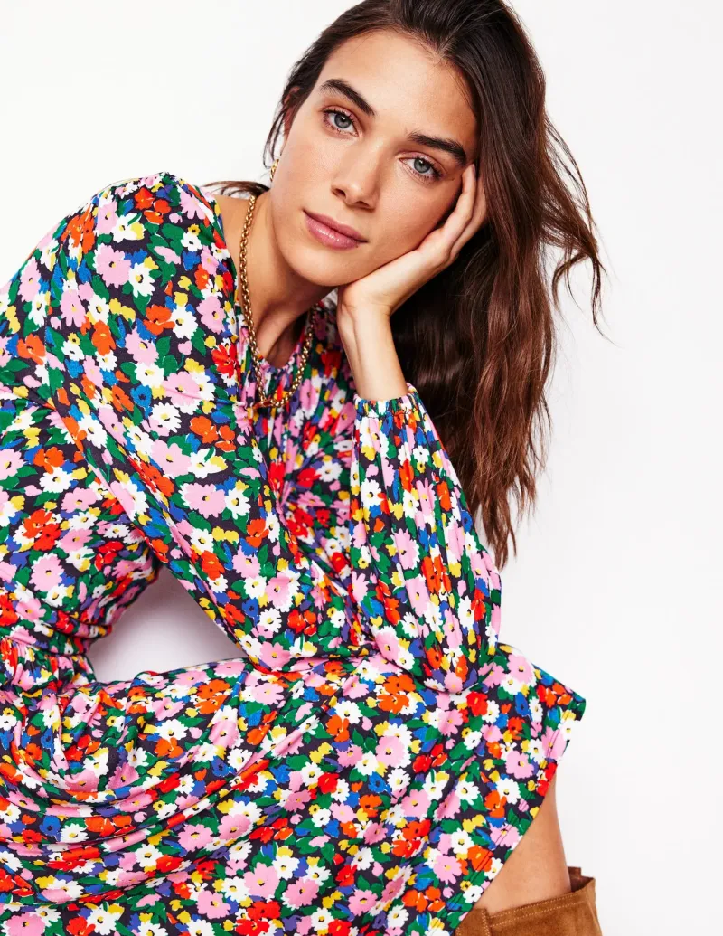 Dresses & Jumpsuits | Short-Boden Alexandra Blouson Jersey Dress-Multi, Painterly Meadow Multi,PainterlyMeadow