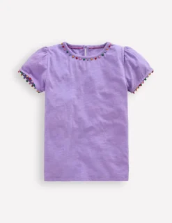 Tops & T-Shirts-Boden Ali Puff Sleeve Pom T-shirt-Lavender Purple LavenderPurple