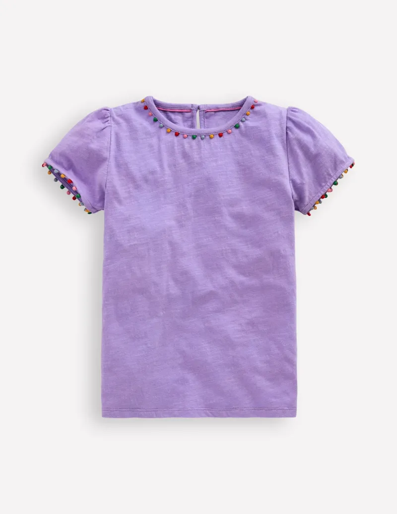 Tops & T-Shirts-Boden Ali Puff Sleeve Pom T-shirt-Lavender Purple LavenderPurple