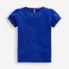 Tops & T-Shirts-Boden Ali Puff Sleeve Pom T-shirt-Bright Blue BrightBlue