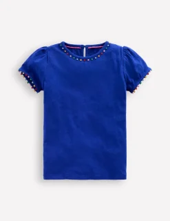 Tops & T-Shirts-Boden Ali Puff Sleeve Pom T-shirt-Bright Blue BrightBlue