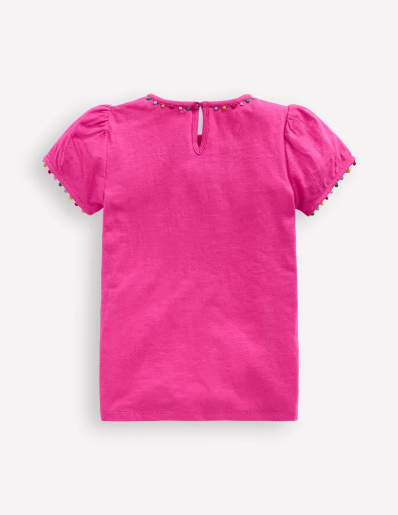 Tops & T-Shirts-Boden Ali Puff Sleeve Pom T-shirt-Flamingo Pink FlamingoPink