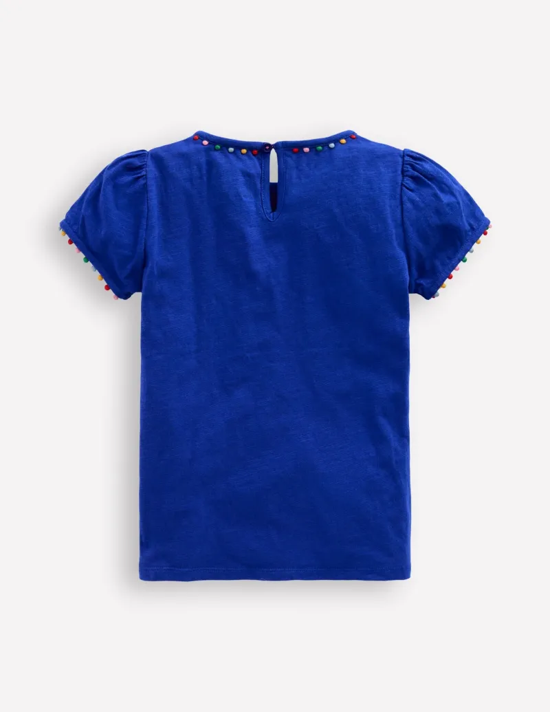 Tops & T-Shirts-Boden Ali Puff Sleeve Pom T-shirt-Bright Blue BrightBlue