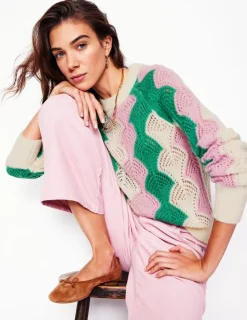 Sweaters & Cardigans-Boden Alice Fluffy Raglan Sweater-Warm Ivory/ Soft Lavender Pink WarmIvory/SoftLavenderPink