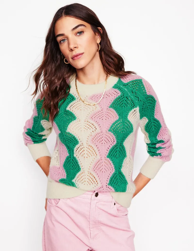 Sweaters & Cardigans-Boden Alice Fluffy Raglan Sweater-Warm Ivory/ Soft Lavender Pink WarmIvory/SoftLavenderPink