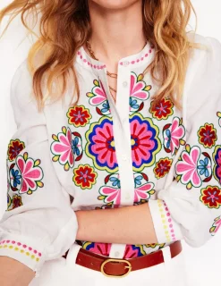 Tops & Blouses-Boden Alicia Linen Top-White, Floral Embroidery White,FloralEmbroidery