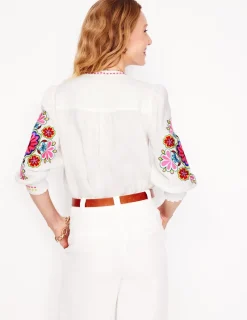 Tops & Blouses-Boden Alicia Linen Top-White, Floral Embroidery White,FloralEmbroidery