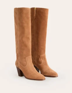 Heels | Boots-Boden Almond Toe Heeled Knee Boots- Tan