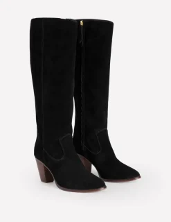 Boots | Heels-Boden Almond Toe Heeled Knee Boots- Black