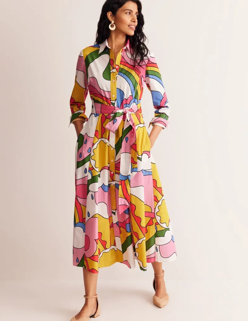 Petite Dresses | Midi-Boden Amy Cotton Midi Shirt Dress-Multi, Sunshine Multi,Sunshine