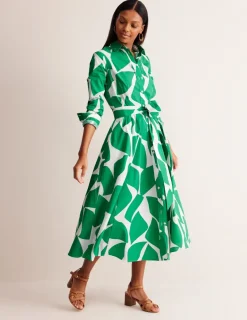 Petite Dresses | Midi-Boden Amy Cotton Midi Shirt Dress-Green Tambourine, Terazzo GreenTambourine,Terazzo