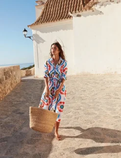 Petite Dresses | Midi-Boden Amy Cotton Midi Shirt Dress-Multi, Geo Floret Multi,GeoFloret