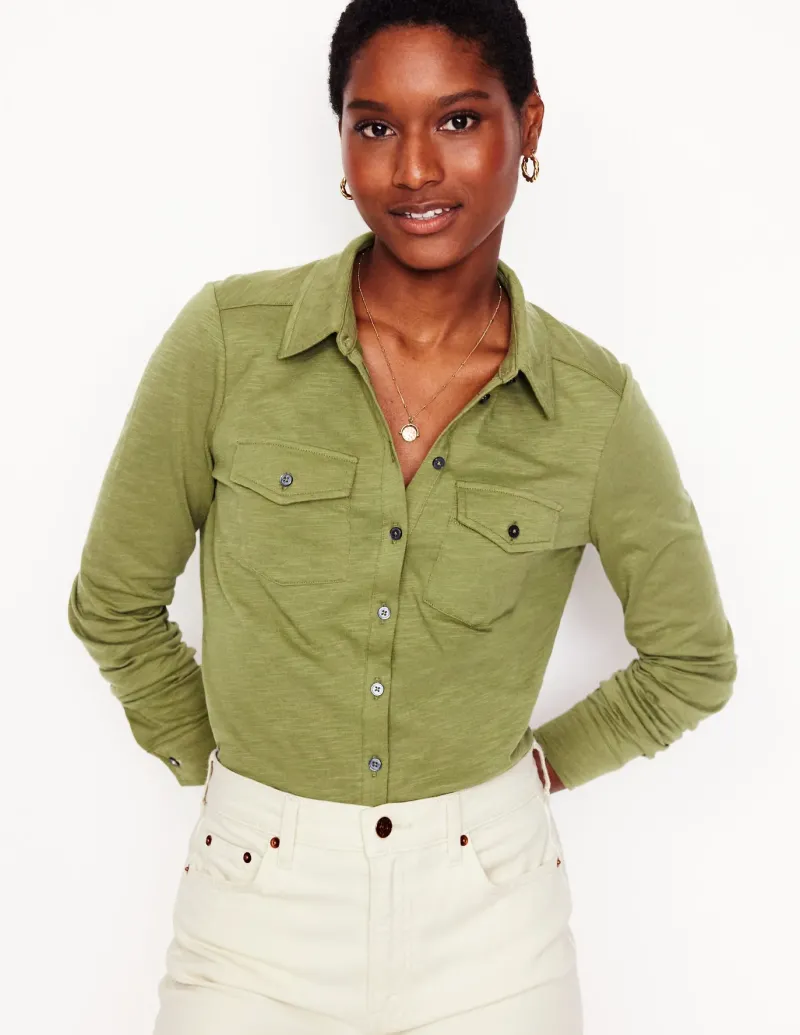 Shirts | T-Shirts & Tanks-Boden Amy Jersey Shirt-Soft Olive SoftOlive