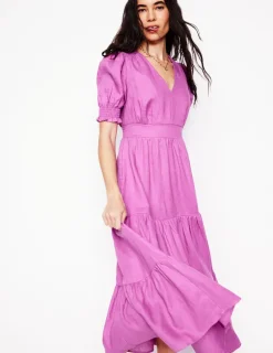 Dresses & Jumpsuits | Midi-Boden Anna Linen Tiered Midi Dress-Foxglove Purple FoxglovePurple