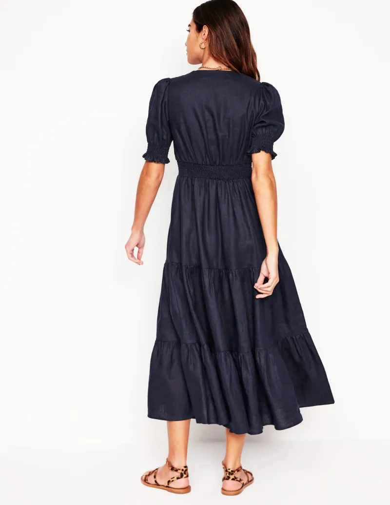 Dresses & Jumpsuits | Midi-Boden Anna Linen Tiered Midi Dress- Navy
