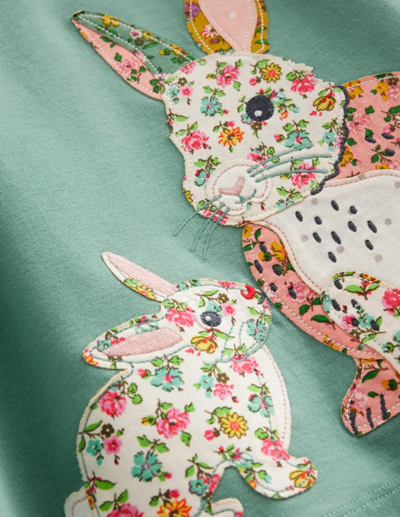 Tops & T-Shirts | Tunics-Boden Appliqué Jersey Tunic-Eucalyptus Bunny EucalyptusBunny
