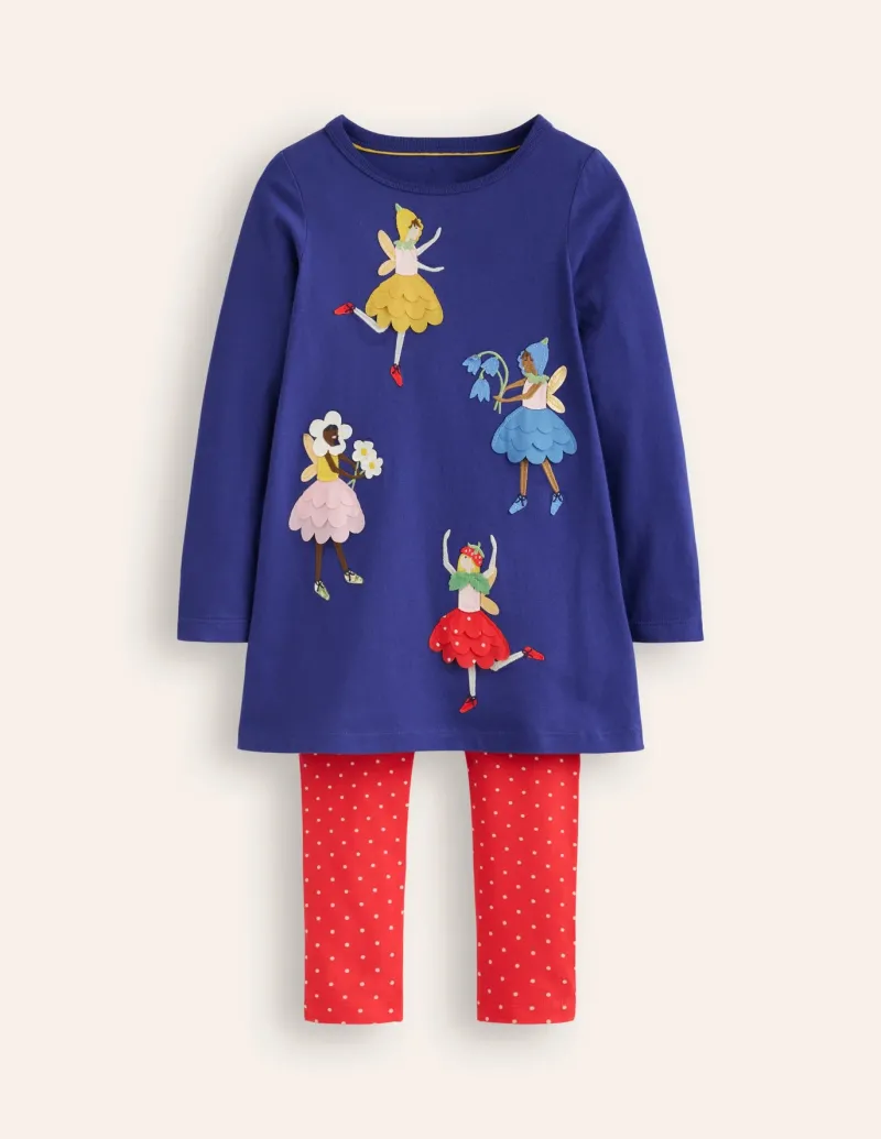 Tops & T-Shirts | Tunics-Boden Appliqué Tunic and Legging Set-Starboard Blue Fairies StarboardBlueFairies