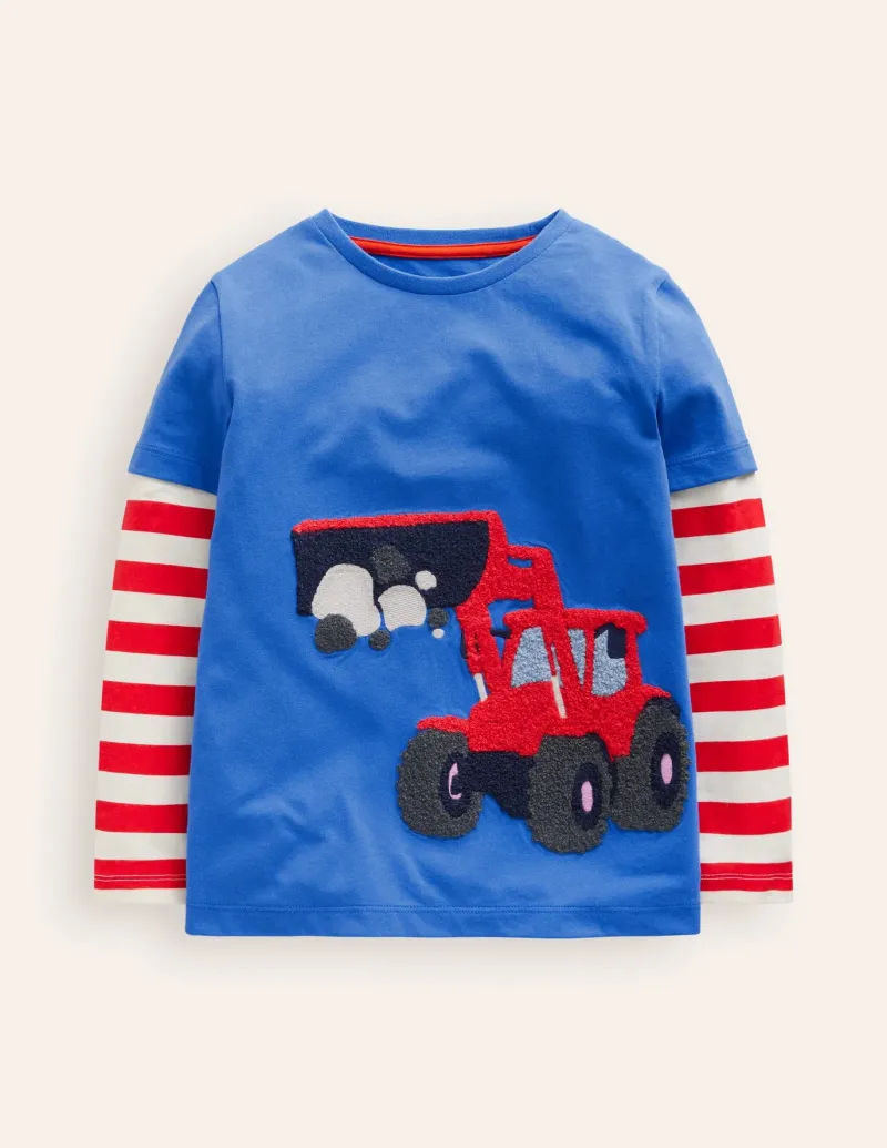 Tops, T-Shirts & Polos-Boden Applique Mock Sleeve T-Shirt-Greek Blue Digger GreekBlueDigger