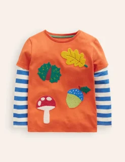 Tops, T-Shirts & Polos-Boden Applique Mock Sleeve T-Shirt-Autumn Maple Orange AutumnMapleOrange