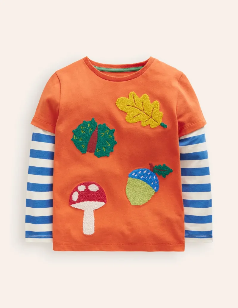 Tops, T-Shirts & Polos-Boden Applique Mock Sleeve T-Shirt-Autumn Maple Orange AutumnMapleOrange