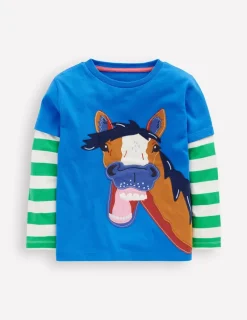 Tops, T-Shirts & Polos-Boden Applique Mock Sleeve T-Shirt-Kingfisher Blue Horse KingfisherBlueHorse