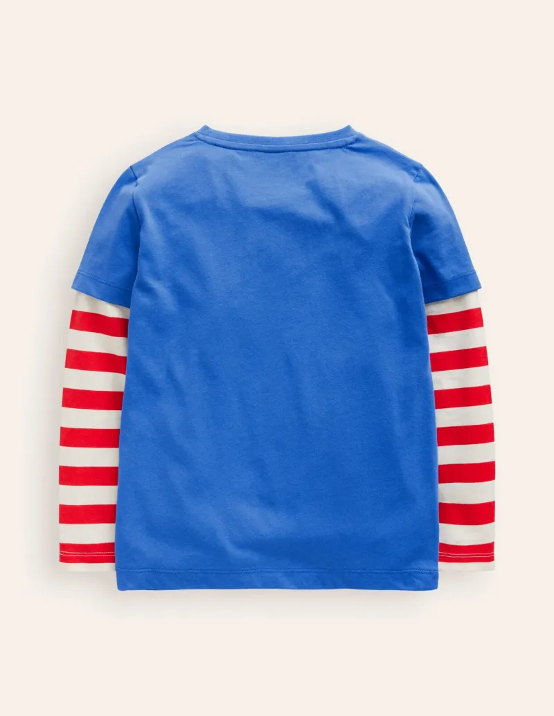 Tops, T-Shirts & Polos-Boden Applique Mock Sleeve T-Shirt-Greek Blue Digger GreekBlueDigger