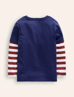 Tops, T-Shirts & Polos-Boden Applique Mock Sleeve T-Shirt-Starboard Blue Beaver StarboardBlueBeaver