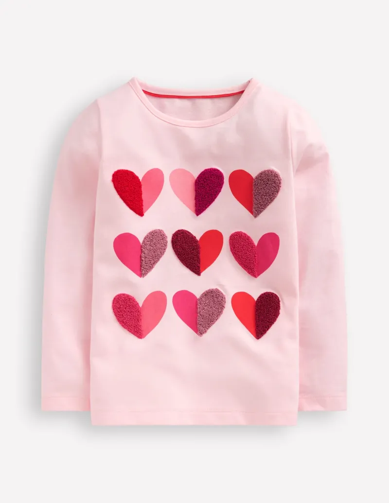 Tops & T-Shirts-Boden Ari Long Sleeve Boucle T-shirt-Chalk Pink Hearts ChalkPinkHearts
