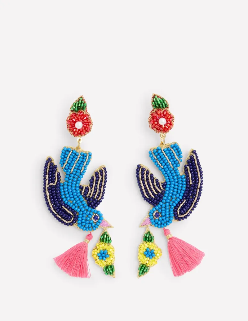 Jewelry-Boden Beady Motif Earrings- Bird