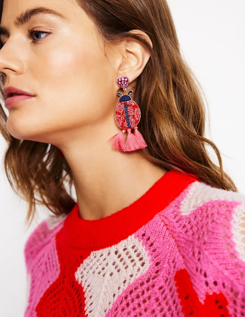 Jewelry-Boden Beady Motif Earrings- Ladybird