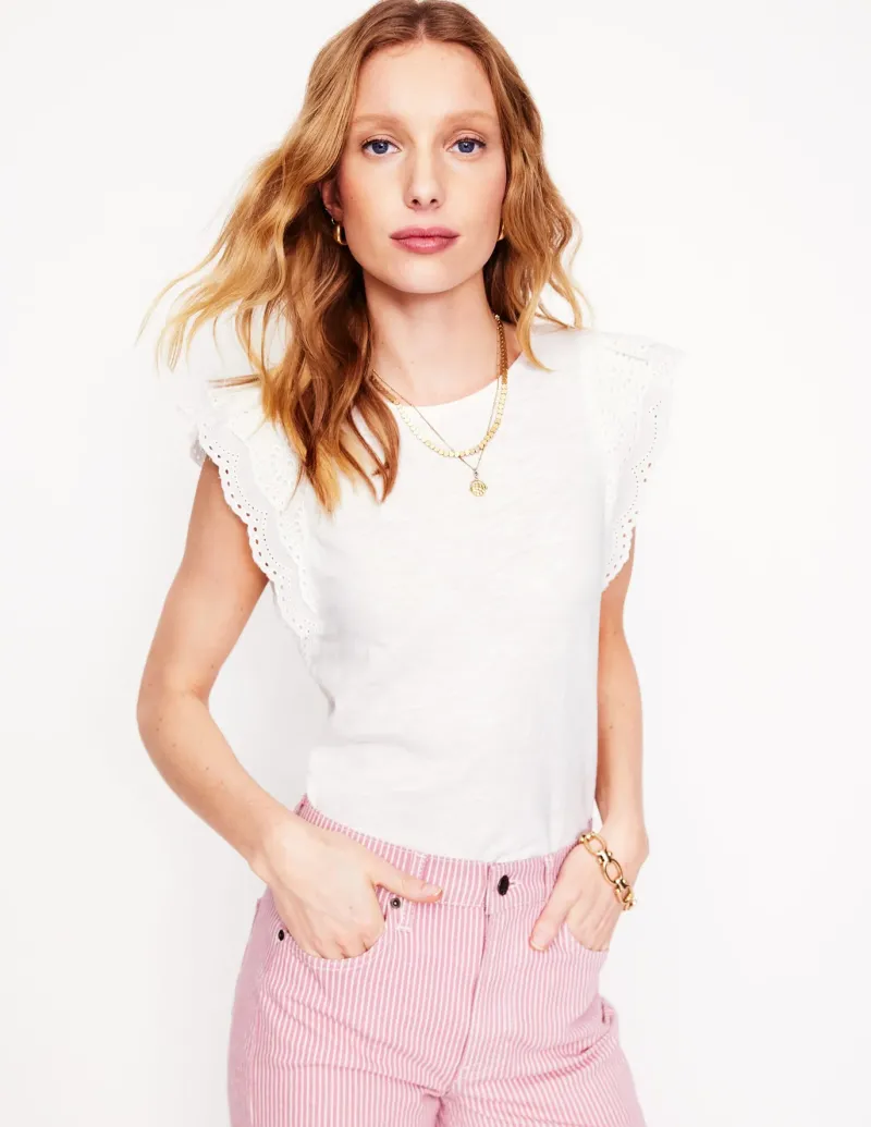 Nightwear & Lougewear | T-Shirts & Tanks-Boden Belle Broderie Sleeve Top- White