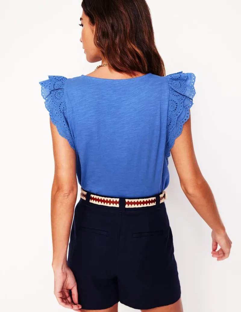 Nightwear & Lougewear | T-Shirts & Tanks-Boden Belle Broderie Sleeve Top-Blue River BlueRiver