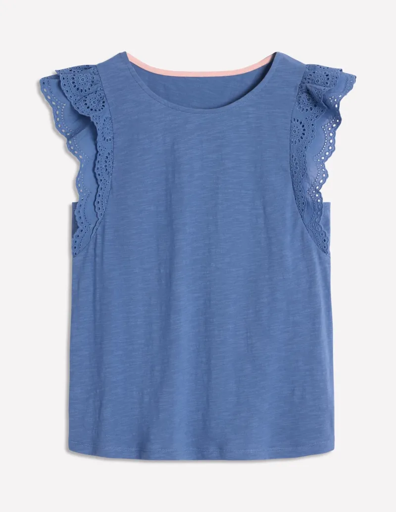 Nightwear & Lougewear | T-Shirts & Tanks-Boden Belle Broderie Sleeve Top-Blue River BlueRiver