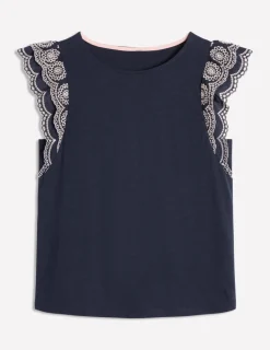 Nightwear & Lougewear | T-Shirts & Tanks-Boden Belle Broderie Sleeve Top- Navy