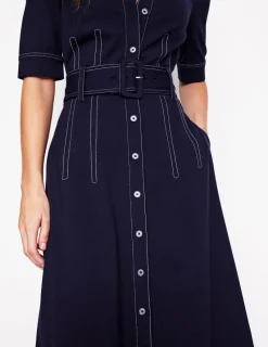 Dresses & Jumpsuits | Midi-Boden Belted Ponte Shirt Dress- Navy