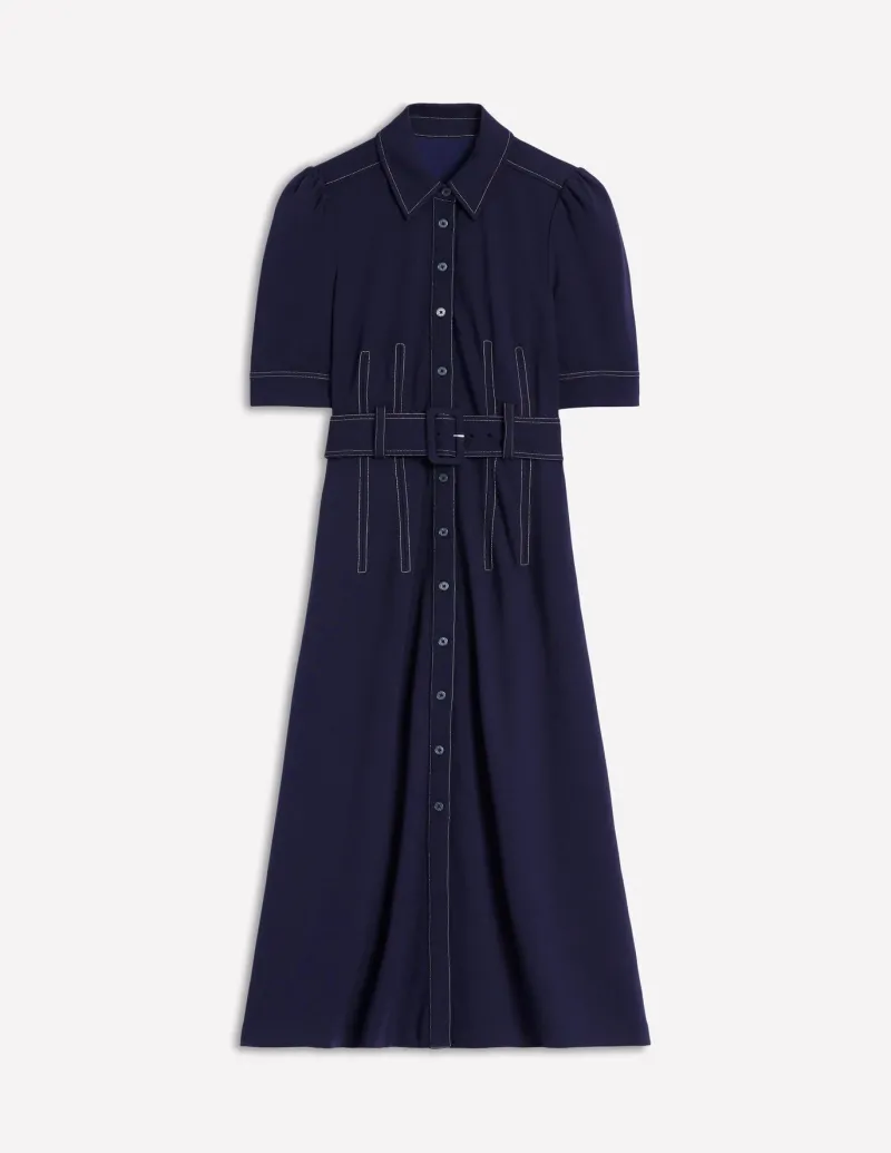 Dresses & Jumpsuits | Midi-Boden Belted Ponte Shirt Dress- Navy
