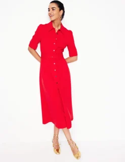 Dresses & Jumpsuits | Midi-Boden Belted Ponte Shirt Dress-Poppy Red PoppyRed