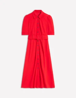 Dresses & Jumpsuits | Midi-Boden Belted Ponte Shirt Dress-Poppy Red PoppyRed