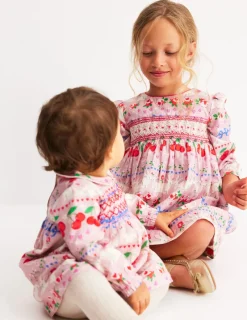 Dresses-Boden Bess Cosy Smocked Dress-Pink Valentines Bunny PinkValentinesBunny