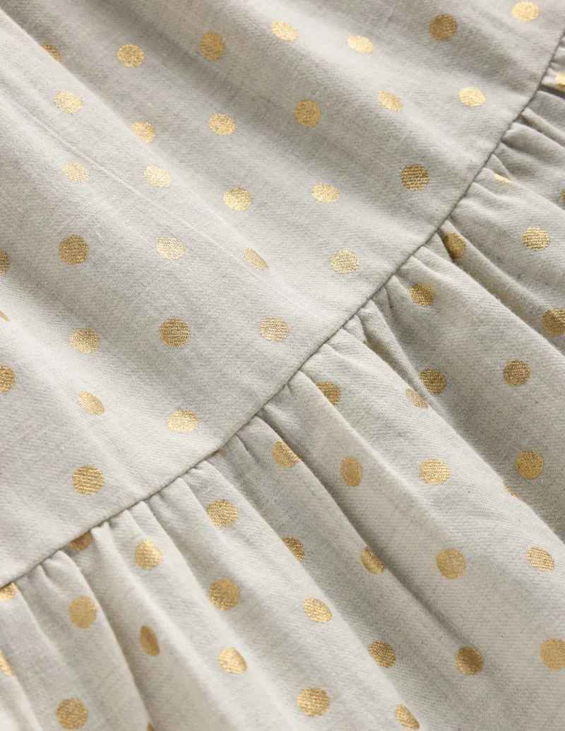 Dresses-Boden Betsy Tiered Twirly Dress-Oatmeal/Gold Spot Oatmeal/GoldSpot