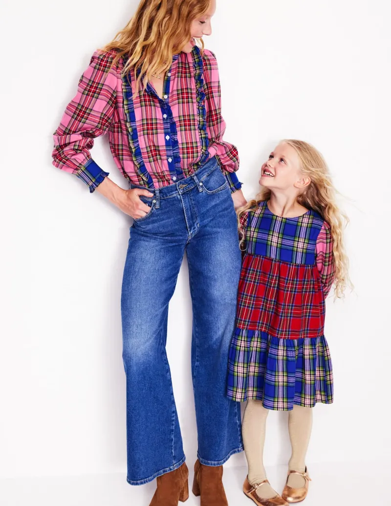 Dresses-Boden Betsy Tiered Twirly Dress-Tartan Hotchpotch TartanHotchpotch