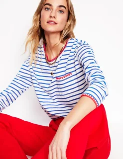 T-Shirts & Tanks | Tops & Blouses-Boden Blanket Stitch Boxy Top-Ivory, Gallery Blue Ivory,GalleryBlue