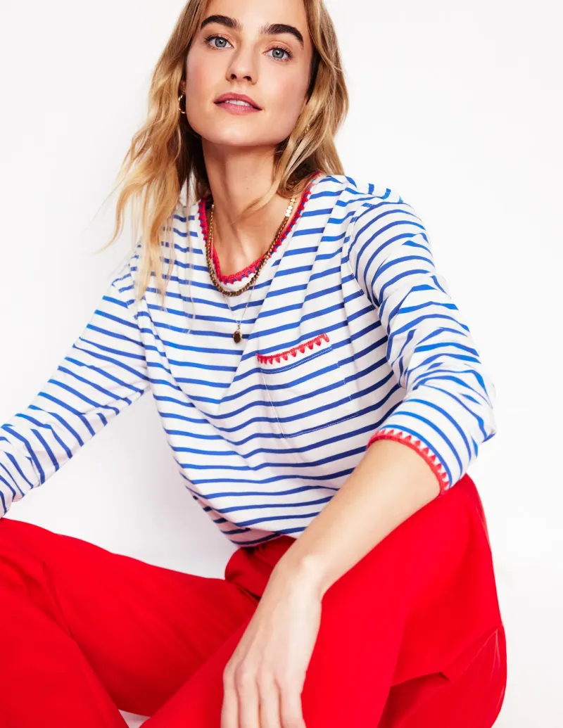 T-Shirts & Tanks | Tops & Blouses-Boden Blanket Stitch Boxy Top-Ivory, Gallery Blue Ivory,GalleryBlue