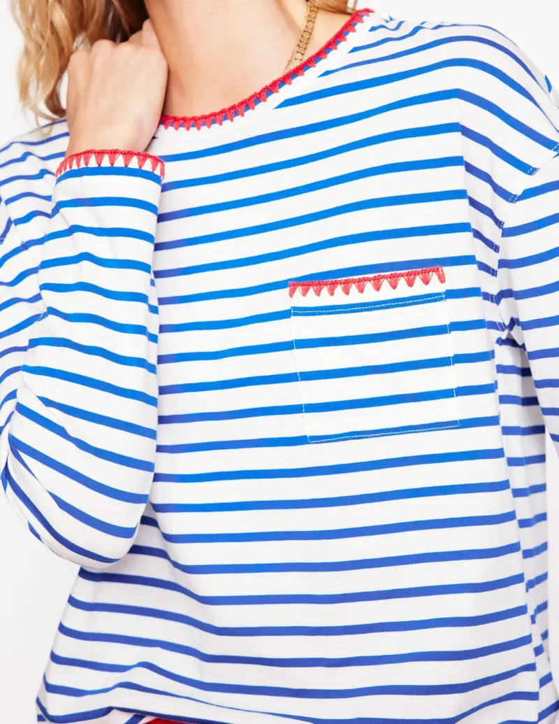 T-Shirts & Tanks | Tops & Blouses-Boden Blanket Stitch Boxy Top-Ivory, Gallery Blue Ivory,GalleryBlue