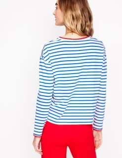 T-Shirts & Tanks | Tops & Blouses-Boden Blanket Stitch Boxy Top-Ivory, Gallery Blue Ivory,GalleryBlue