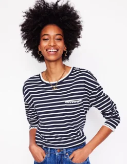 T-Shirts & Tanks | Tops & Blouses-Boden Blanket Stitch Boxy Top-Navy, Ivory Navy,Ivory