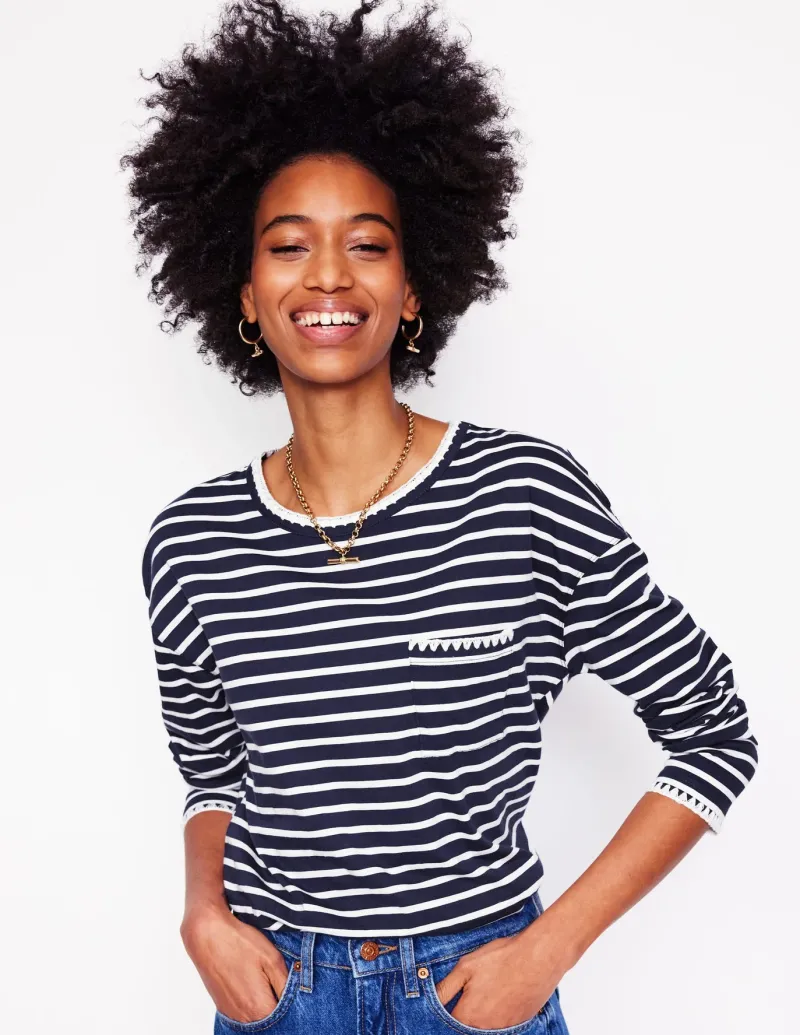 T-Shirts & Tanks | Tops & Blouses-Boden Blanket Stitch Boxy Top-Navy, Ivory Navy,Ivory