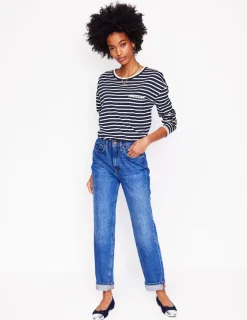 T-Shirts & Tanks | Tops & Blouses-Boden Blanket Stitch Boxy Top-Navy, Ivory Navy,Ivory