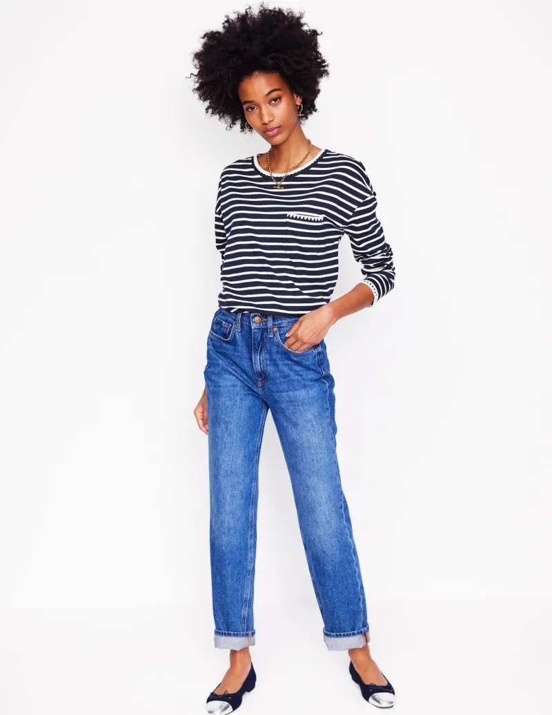 T-Shirts & Tanks | Tops & Blouses-Boden Blanket Stitch Boxy Top-Navy, Ivory Navy,Ivory