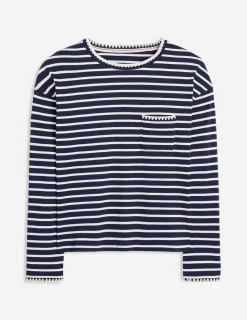 T-Shirts & Tanks | Tops & Blouses-Boden Blanket Stitch Boxy Top-Navy, Ivory Navy,Ivory